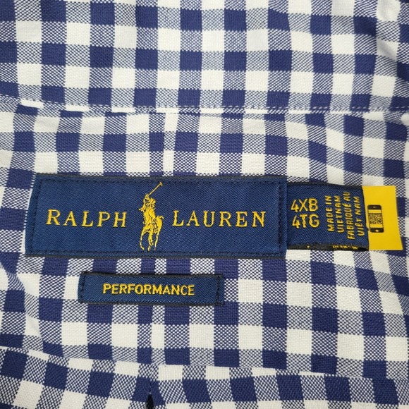 Ralph Lauren Shirt Mens 4XB Blue Check Long Sleeve Button Down Pony Logo Casual - Picture 4 of 8